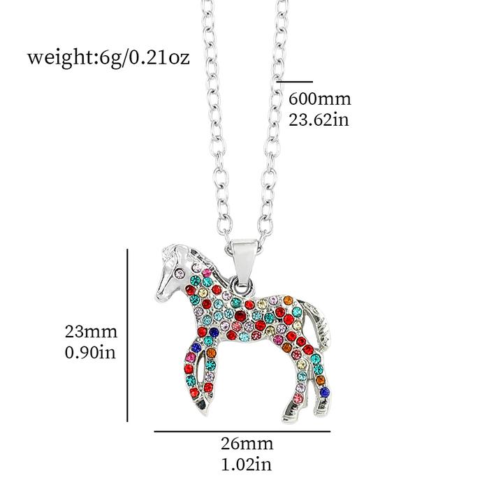 New Pretty Bling Colorful Crystal Animal Necklace Shiny Horse Pendant Choker For Women Girls Party J