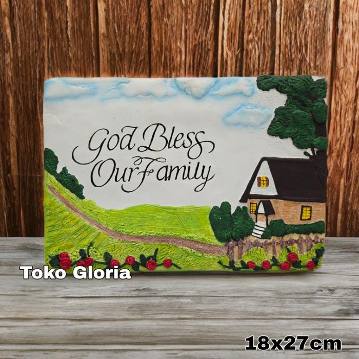 Pajangan Dinding God Bless Our Family Dekorasi Hiasan Gantung