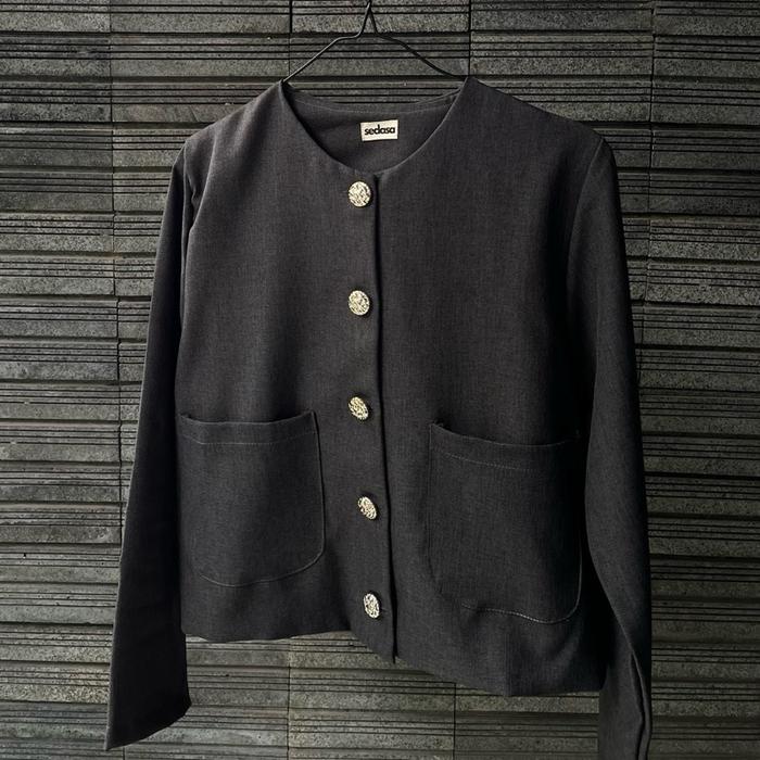 Kalu Blazer Outer Top Kancing Vintage | Blazer Wanita Saku Kancing Vintage