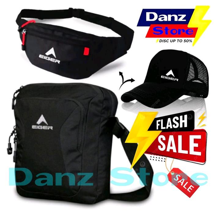 Slingbag Waistbag Tas Selempang Pria Berkualitas | Tas Selempang Eiger Kanvas Hitam Canvas Pinggang
