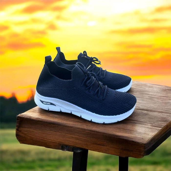Nazaru Sepatu rajut wanita sneakers Casual Shoes Olahraga Sport Black Hitam Putih