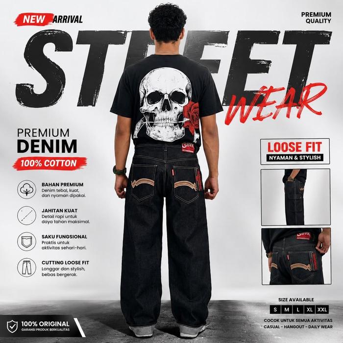 Celana denim gombrong selvedge premium / celana denim pria panjang / denim gombrong selvedge / baggy