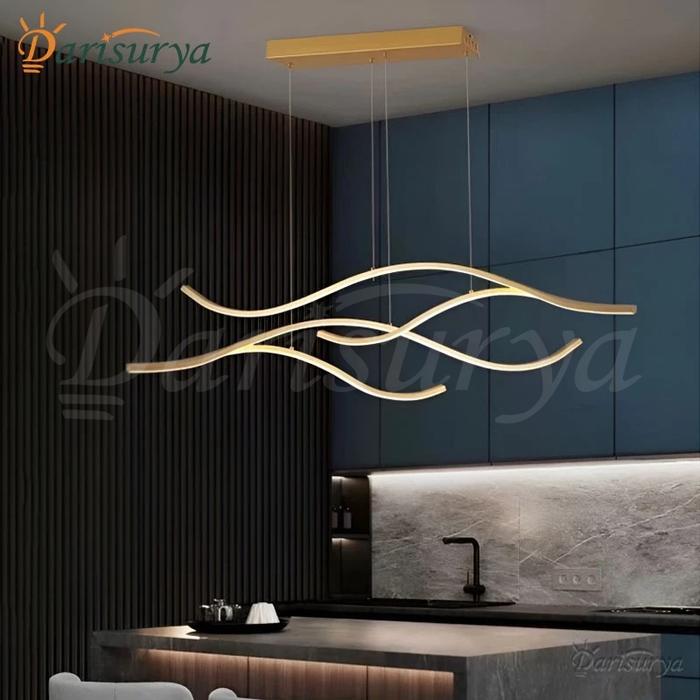 Best Lampu Gantung Ruang Makan Minimalis Lampu Hias Double Wave Pendant Light Emas 120cm Led 3 Warna