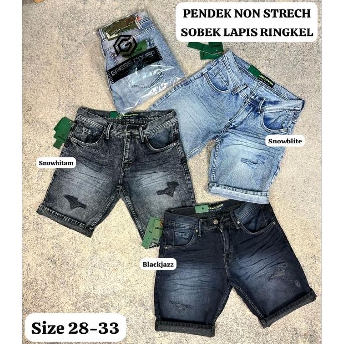 Celana pendek non stret mulut jeans sobek sobek laser bermuda distro original Gress cover