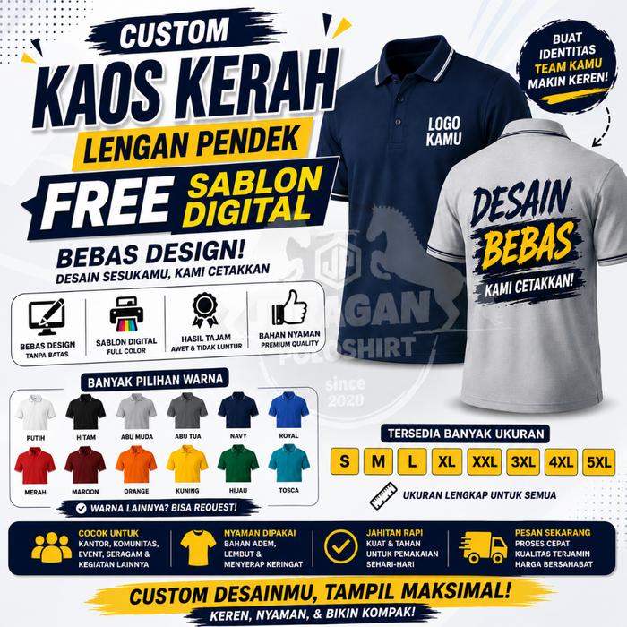 CUSTOM KAOS KERAH SABLON | KAOS KERAH | KAOS SERAGAM SATUAN & GROSIR | SABLON DTF | SABLON DIGITAL
