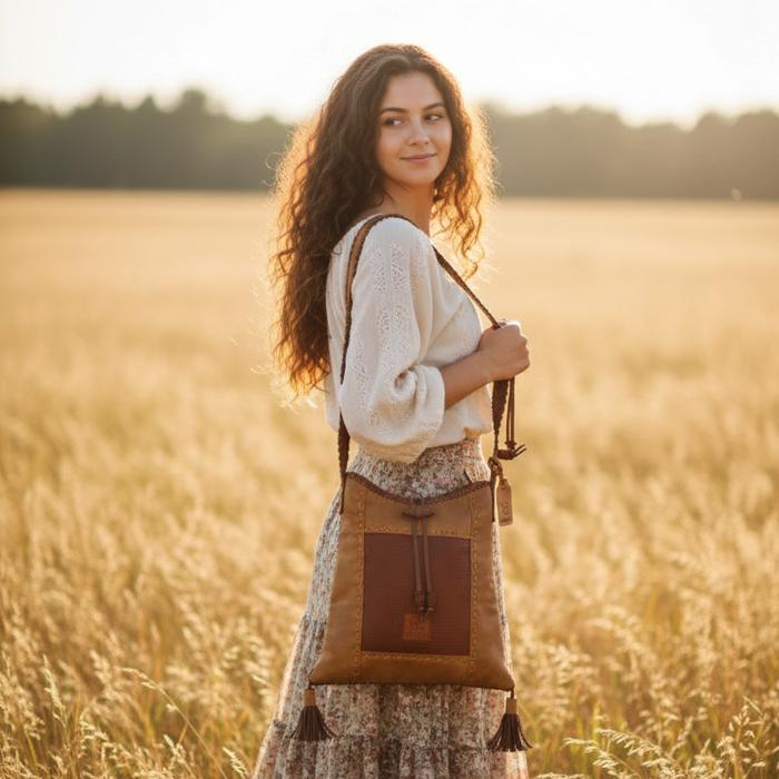 ABEKANI LEATHER Tas Kulit Wanita Abekani Bohemian Style Tas Selempang Kulit Asli Bahan Sapi Berkuali