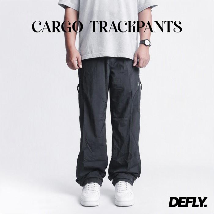 DEFLY - Celana Cargo Crinkle Trackpants Pria Wanita Bahan Parasut Ringan Zipper