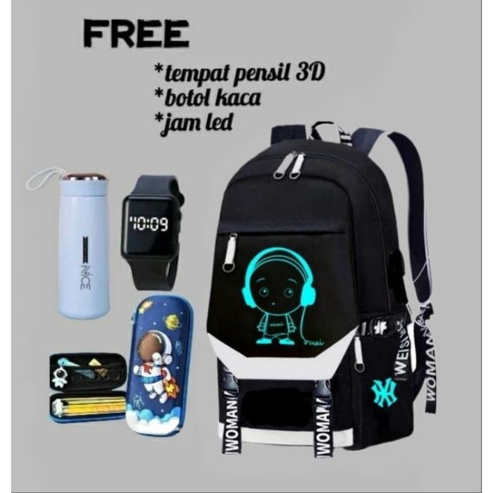 PAKET BANYAK BONUSNYA 4IN1 Tas Ransel Anak Laki Laki Sekolah SD SMP Motif Wokmen