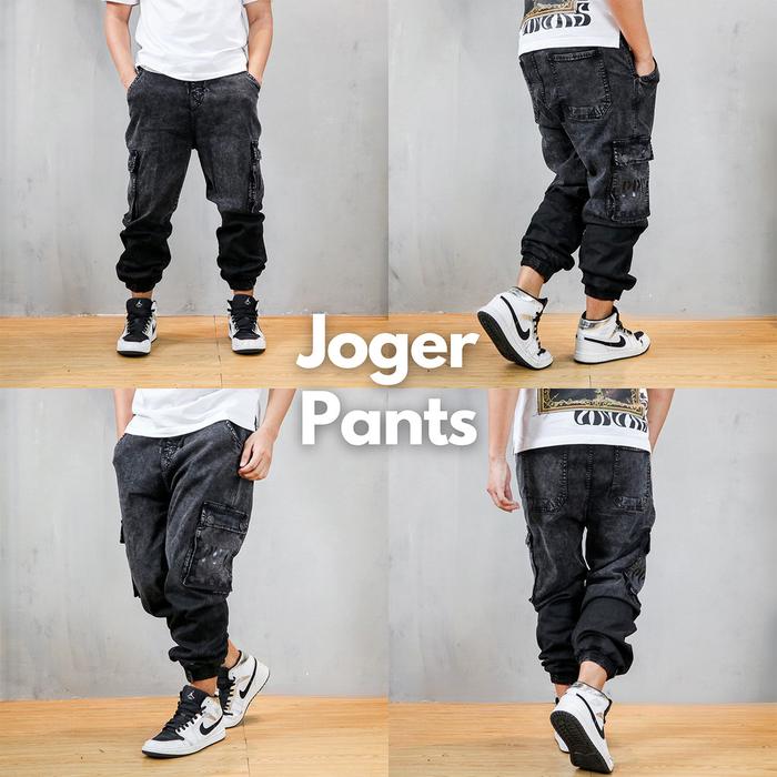 PAPAGO - CELANA JEANS PRIA BAGGY JOGGER - SANDWASH BLACK TWO TONE