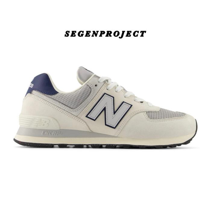 Sneakers New Balance Classic 574 Leather Sea Salt Grey White Navy Black Original