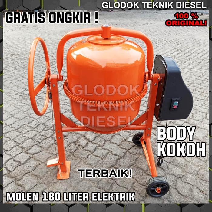 Mesin Pengaduk Semen Beton Listrik 180 L LITER Molen Mini Concrete Mixer ORIGINAL TERBAIK