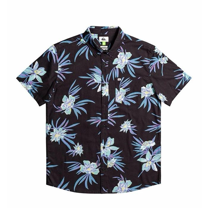 Quiksilver Kemeja Pria Original Motif Bunga Hitam untuk Gaya Santai