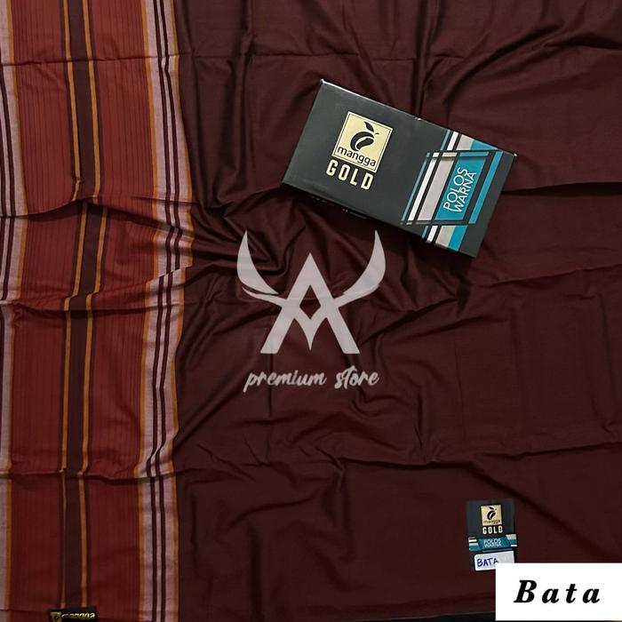 Mangga Gold Sarung Tenun Motif Polos Warna Hitam & Tepi Lebar Kain Dewasa Santri Muslim Rayon Mewah 