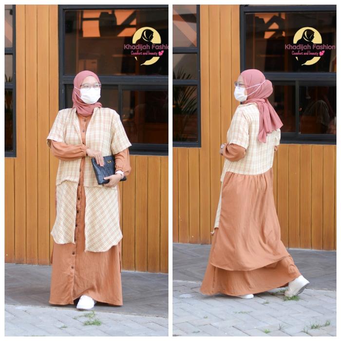 Khadijah + Rania Set + Gamis cantik + Outer + Katun Linen