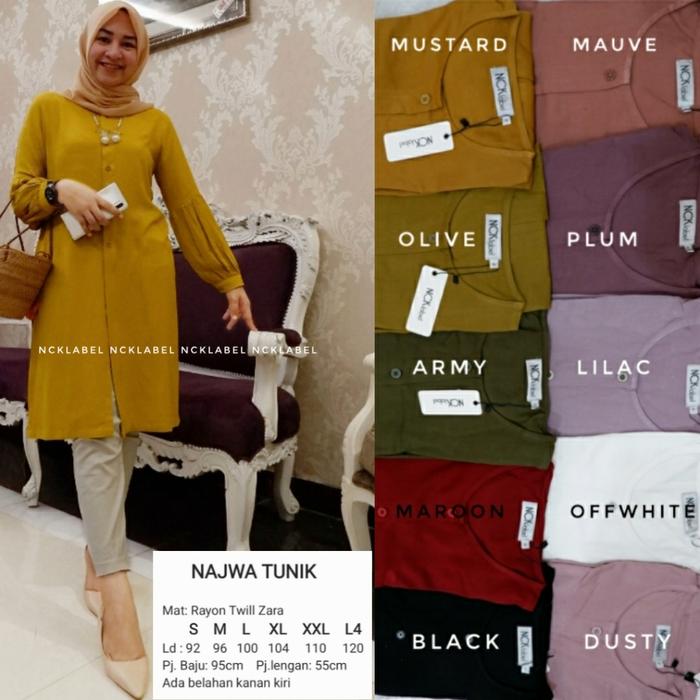 Najwa Long Tunik Katun Rayon Polos Premium Wanita Jumbo