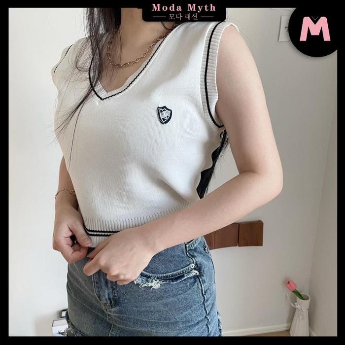 ModAmyth HT54 Vest Top Knit Atasan Wanita Rajut Model Old School Korea Style Rompi Rajut Crop