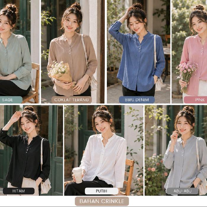 KEMEJA OVAL TANGAN LIPAT WANITA TERBARU GAYA KEKINIAN/KEMEJA TANGAN LIPAT KANCING MEWAH KOREAN STYLE