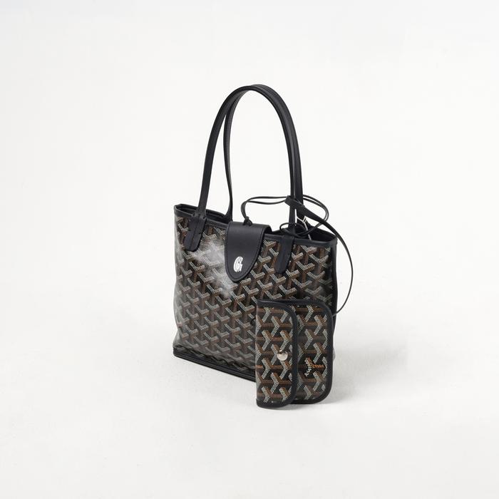 Tas GOYARD MINI ANJOU 2026 BLACK TOTE BAG WITH POUCH 100% ORIGINAL