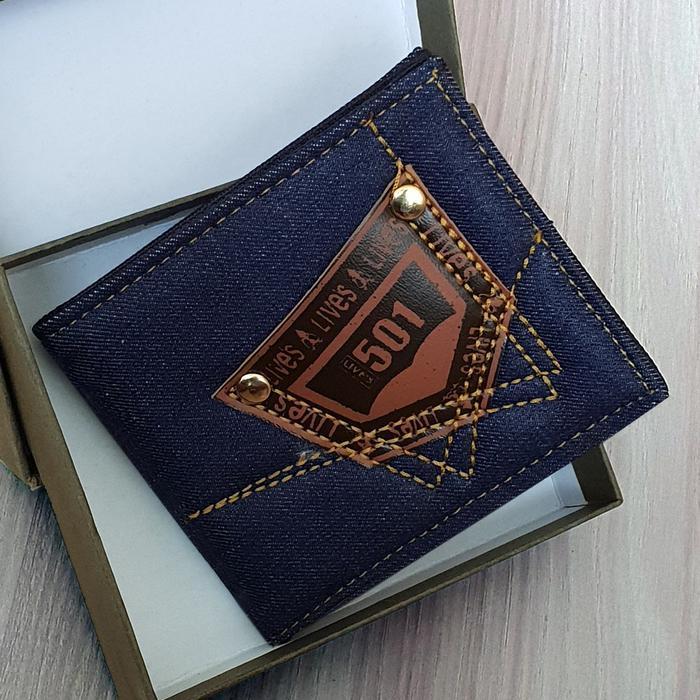 [JURAGAN TAS] DOMPET PRIA DOMPET PENDEK DOMPET KAIN BAHAN JEANS DOMPET LIPAT DOMPET MURAH + BOX
