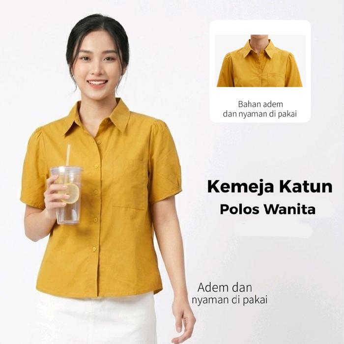 VIMOU_ A264303 VANESA 1 BASIC Baju Wanita Mustard Warna Kuning untuk Daily Wear