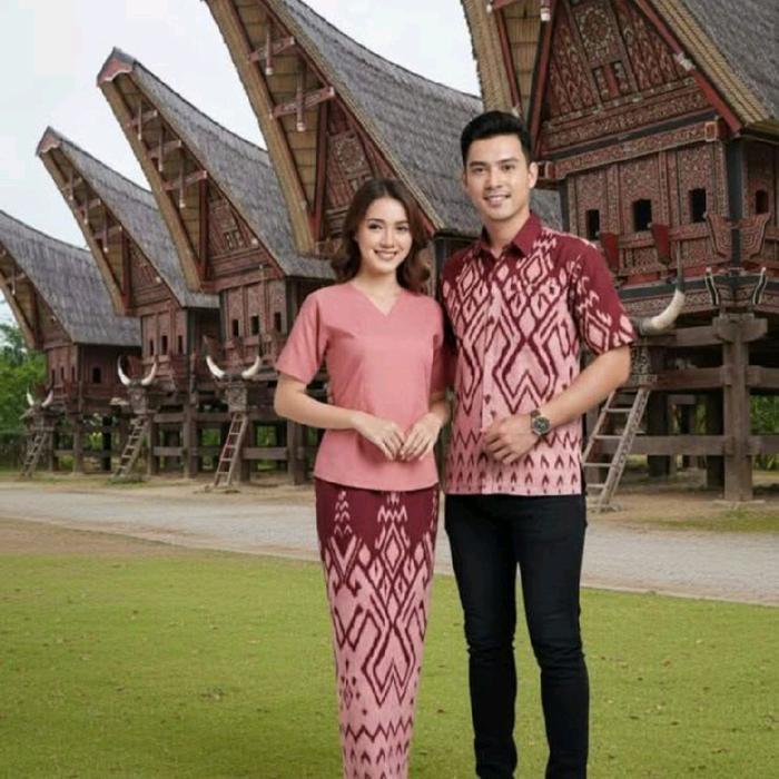 setelan blus rok kemeja tenun kombinasi jepara