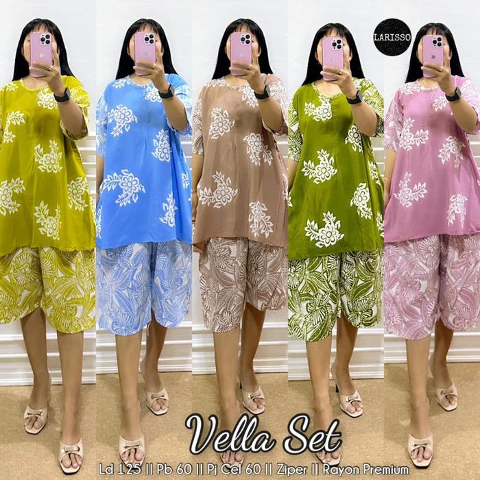 Vella set by LARISSO (setelan homey, homey set wanita, setelan celana pendek wanita, bahan rayon pre