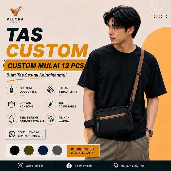 VELORA PROJECT Tas Custom Sling Bag Custom Logo | Minimal Order 12 Pcs | Komunitas & Event