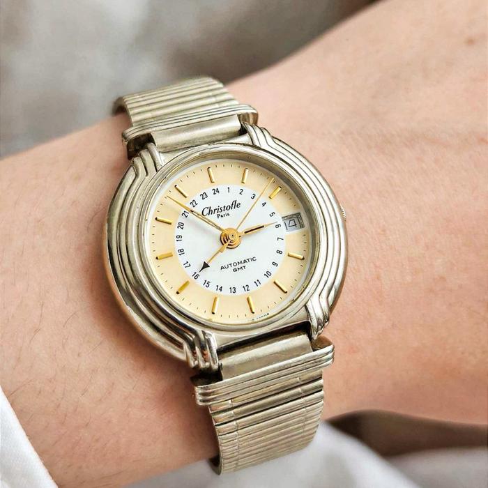 Christofle paris 1990 gmt automatic spesial edition no omega jaeger iwc rolex jam vintage watches