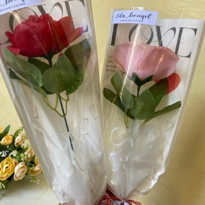 Buket Single rose / buket 1 kuntum bunga mawar
