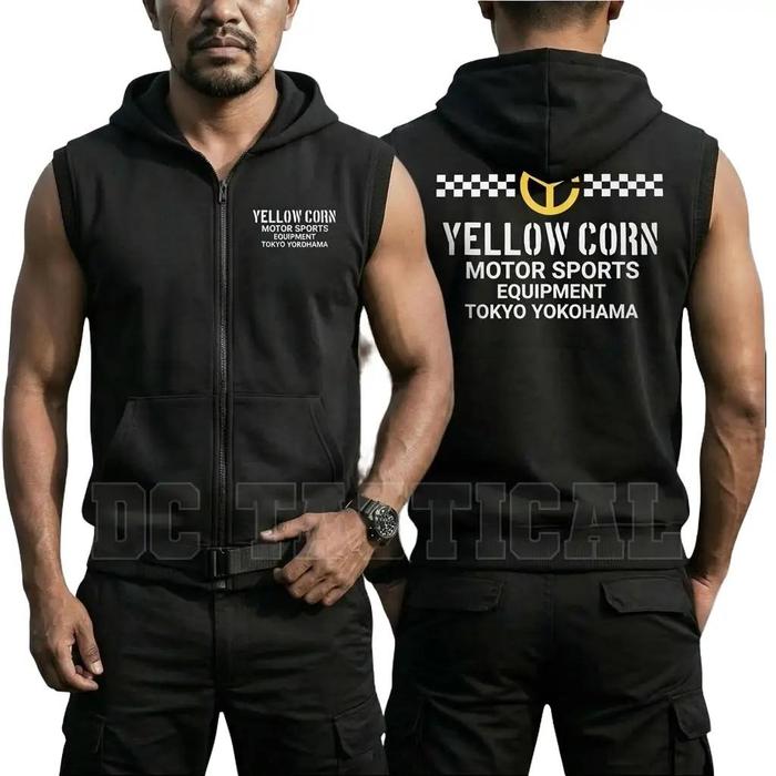 Vest Hoodie Jumper Yellow Corn Tokyo Yokohama Motor Sport Equipment Hitam