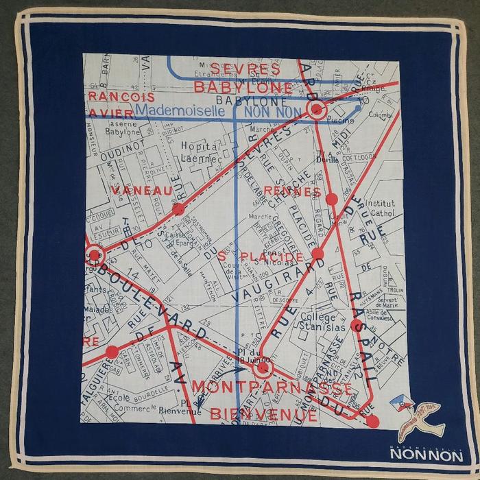 Saputangan Mademoiselle Non Non Original Vintage Rare Map Handkerchief