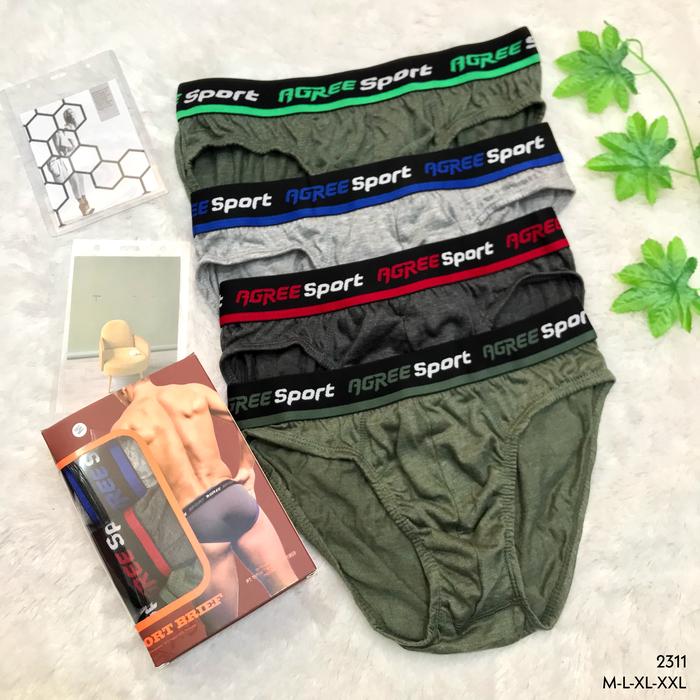 AGREE 3pcs Celana Dalam Sempak Pria M L XL XXL 4L 5L 6L CD Brief Cowok Katun Polos Underwear Import 
