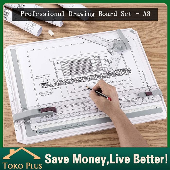 A3 Professional Drawing Board Terpercaya Meja Gambar Arsitek A3 Free Rotrin Isograph Rapido Promo