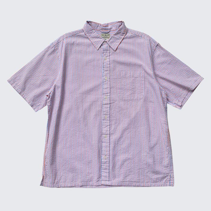 Blue Orange Pink Stripes LL Bean USA Cotton Sprinkle Shortsleeve Shirt - Unisex - L