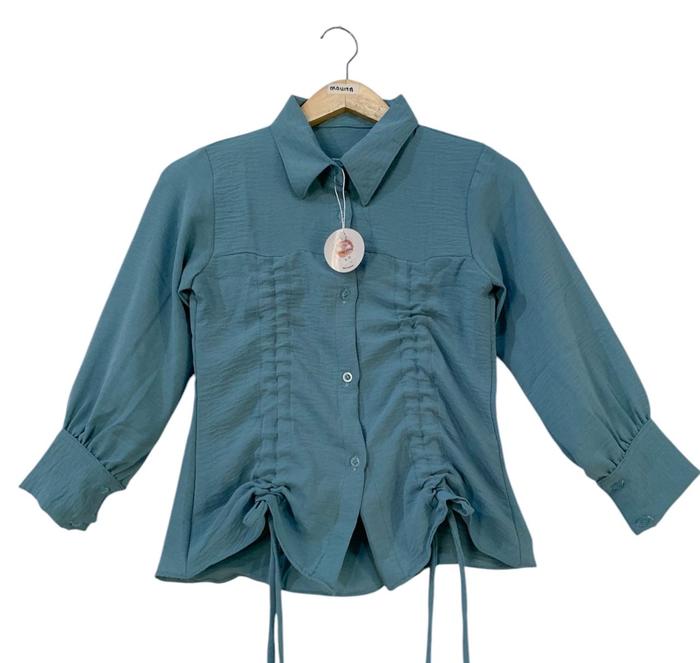 Jiera Kemeja Crincle 9-12 Tahun Kemeja Tali Serut Depan Atasan Anak Tanggung Fashion Bahan Crincle A