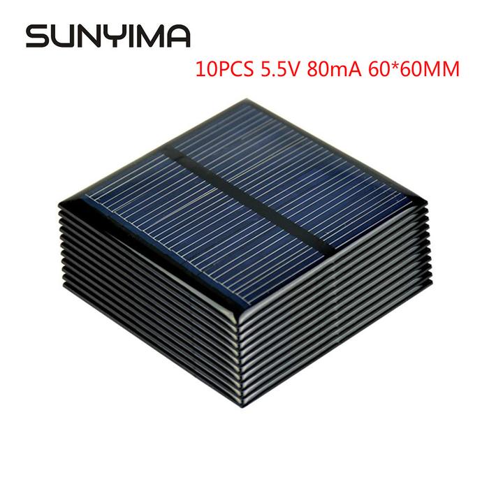 SUNYIMA 10PCS 5.5V 80mA Polycrystalline Solar Panel 60*60mm Mini