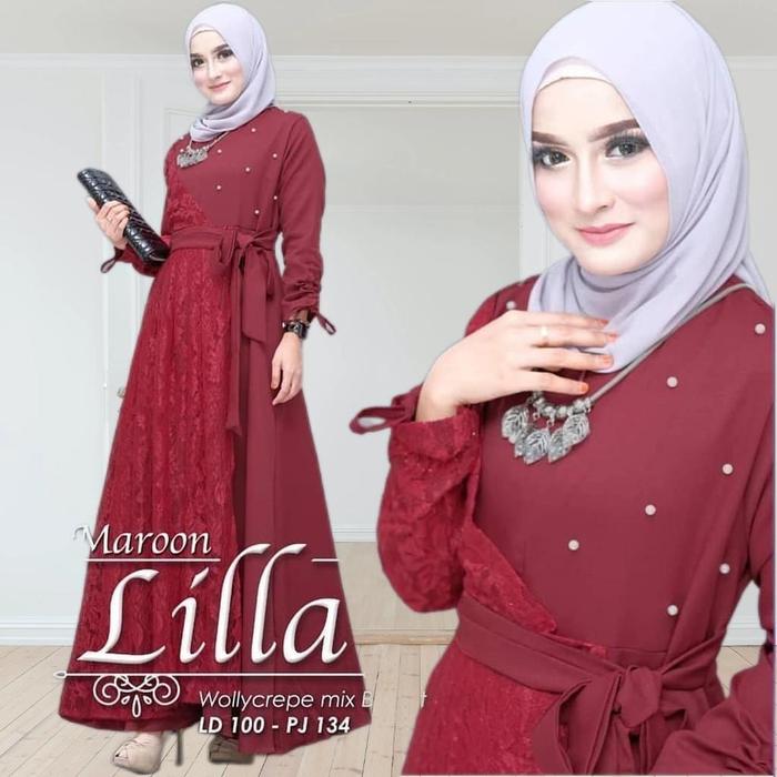 Gamis jumbo Wanita Lilla Mix Brukat / Gamis Terbaru 2022 kekinian Dress Panjang Muslim Casual Fit Ma