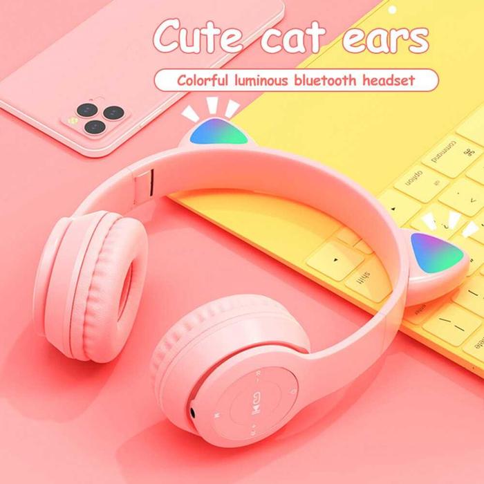 COD Fuloophi Bluetooth Headset Headphone Telinga Kucing Cute Cat Ear - P47M Headset earphone headpho