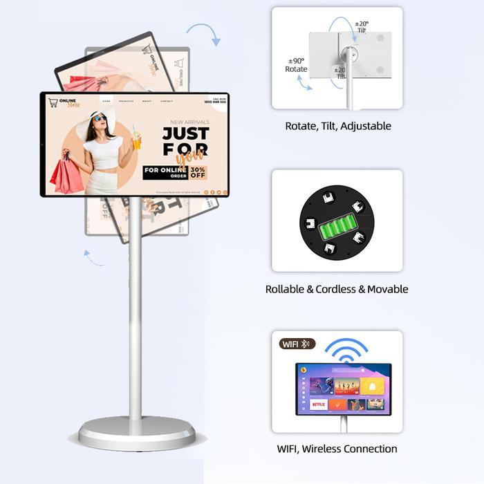 2024 Hot Sales Movable Tablet Pc Smart Tv With Stand Android 13 Digital Displays 21.5 Inch Mobile Po