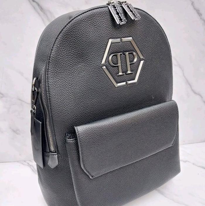 RANSEL BAGPACK BRANDED PRIA PP PLEIN 0028 BLACK LEATHER MIROR