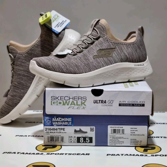 SIZE 42 ( 26.5 CM ) - ORIGINAL ASLI SKECHERS GO WALK FLEX ULTRA SEPATU PRIA SELOP ON CASUAL KHAKI KR