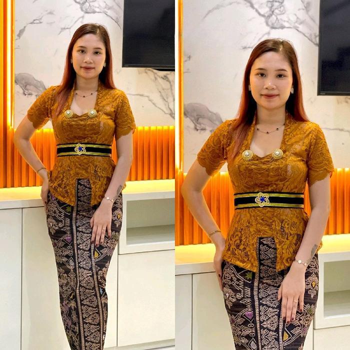 Oneset Kebaya Brokat Setelan Kebaya Bali Mewah Cantik Bahan Brokat Lembut Jahitan Rapi Size S-Xxl Dr