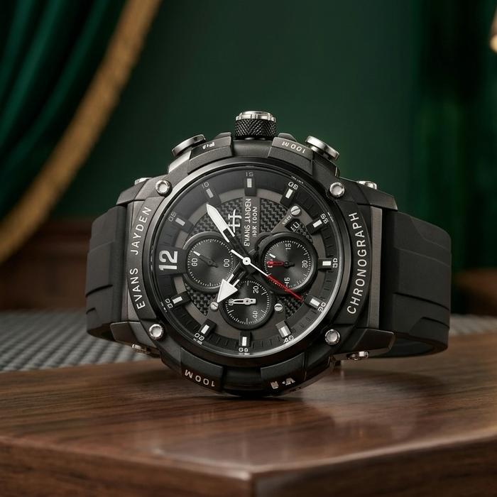 Jam Tangan Pria Evans Jayden 9617 Rubber Silicon Kaca Sapphire Chronograph Water Resistant 5ATM