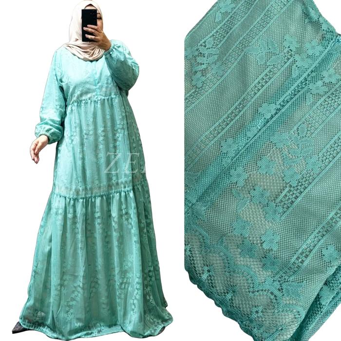 Danita Dress Brukat Jumbo by Zeba LD120 Gamis Bruklat Busui Full Furing Kaos Super Manset Karet Tali