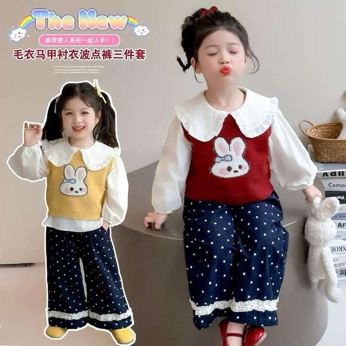 Paket USAHA Baju Anak Cewek Setelan Sweater Switer Atasan 3 in 1 Cardigan Rajut Knitwear Crop Zipper