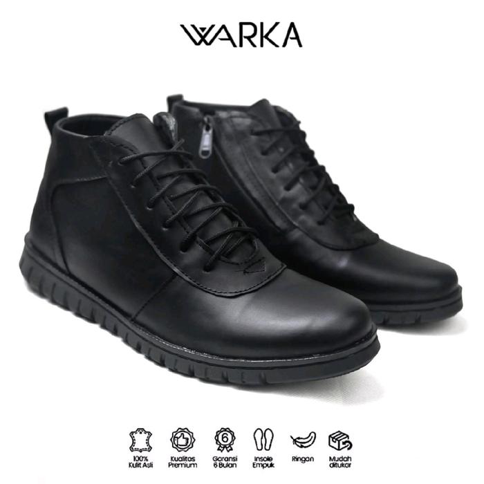 Warka CAVAN - Sepatu Boots Pria Kulit Asli Kerja Casual Formal Hitam Shoes