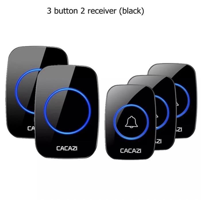 Bel Pintu CACAZI Black 3 Button 2 Receiver Wireless Doorbell Waterproof 300M Remote Battery Door Bel