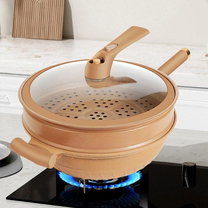 32CM Non-Stick Clay Wok With Steamer Basket Clay Wok Micro-pressure Wok Multifunctional Non-stick Ho