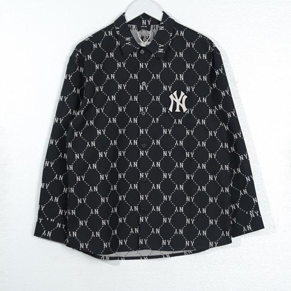 Kemeja MLB NY MONOGRAM LINE SS25 WHITE BLACK LONG SHIRT 100% ORIGINAL