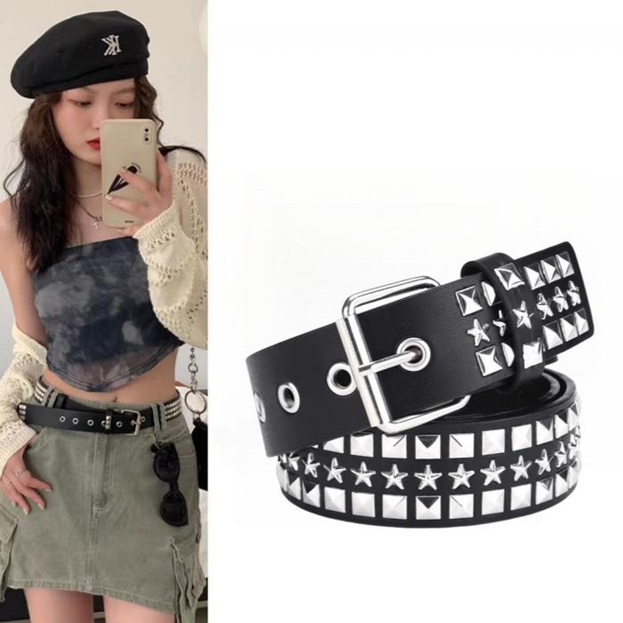 110CM BGS - 483 Gesper Punk Rock White Pin Buckle Belt/Hip Hop Rock Studded Belt/Fashion Wanita Kuli